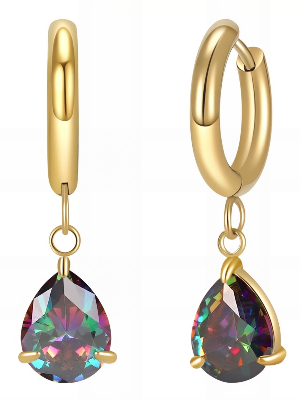 18kt Gold Plated Huggie Hoop Earrings with Mystic Teardrop Stone